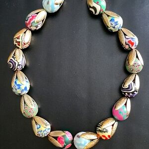 Lenora Dame Colorful Bead and Gold Tulip Design Necklace